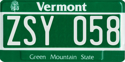 VT license plate ZSY058