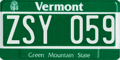 VT license plate ZSY059