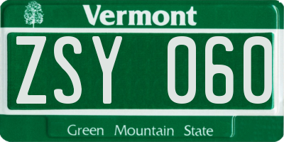 VT license plate ZSY060