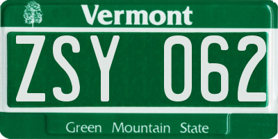 VT license plate ZSY062