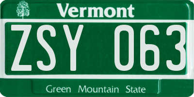 VT license plate ZSY063