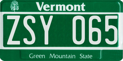 VT license plate ZSY065