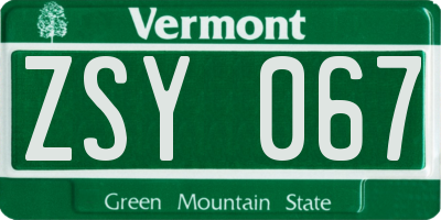 VT license plate ZSY067