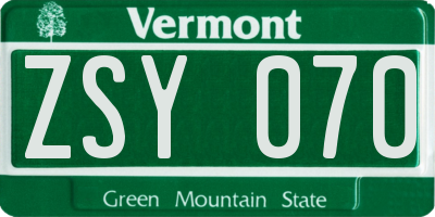 VT license plate ZSY070