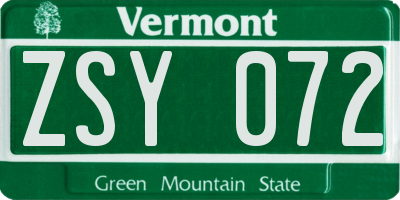 VT license plate ZSY072
