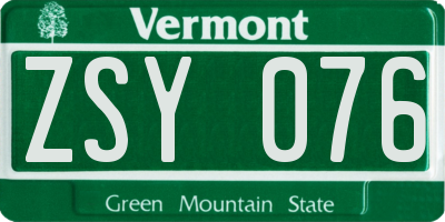 VT license plate ZSY076