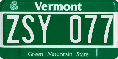 VT license plate ZSY077