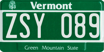VT license plate ZSY089