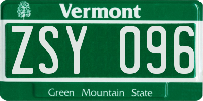VT license plate ZSY096