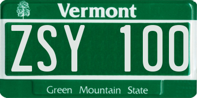 VT license plate ZSY100