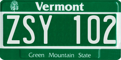 VT license plate ZSY102