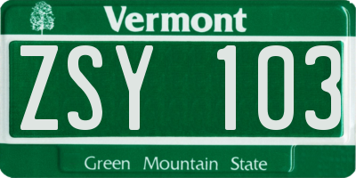 VT license plate ZSY103