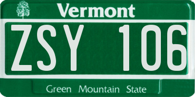 VT license plate ZSY106