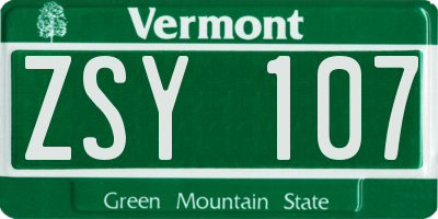 VT license plate ZSY107