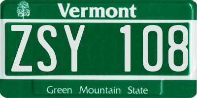 VT license plate ZSY108