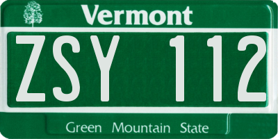 VT license plate ZSY112
