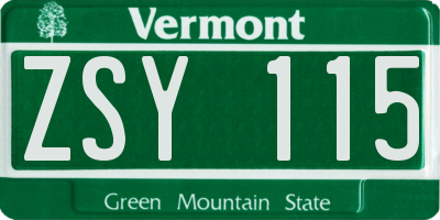 VT license plate ZSY115