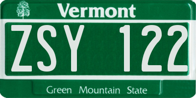 VT license plate ZSY122