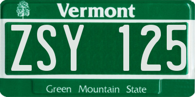 VT license plate ZSY125