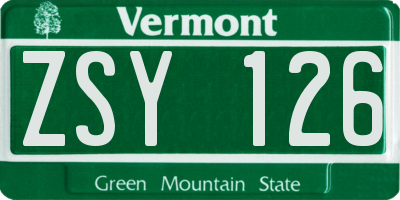 VT license plate ZSY126