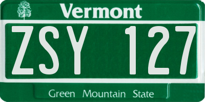 VT license plate ZSY127