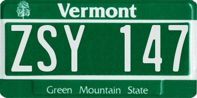VT license plate ZSY147