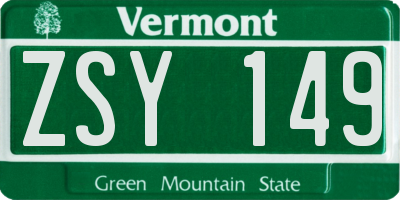 VT license plate ZSY149