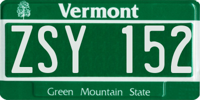 VT license plate ZSY152