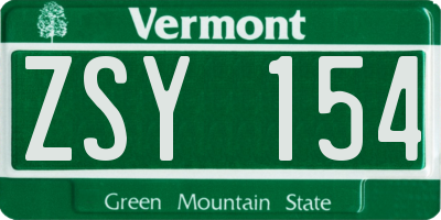 VT license plate ZSY154
