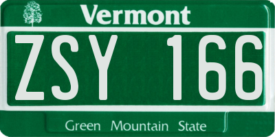VT license plate ZSY166