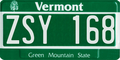 VT license plate ZSY168