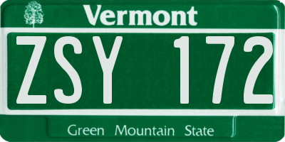 VT license plate ZSY172