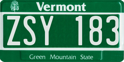 VT license plate ZSY183