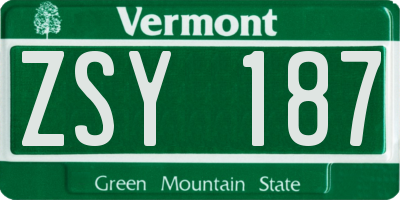 VT license plate ZSY187