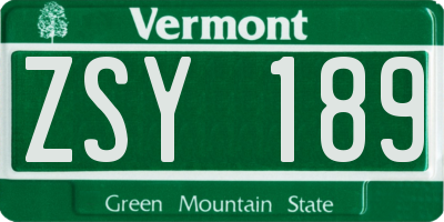 VT license plate ZSY189