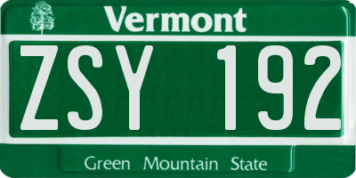 VT license plate ZSY192