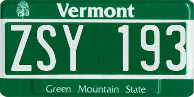 VT license plate ZSY193