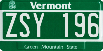 VT license plate ZSY196
