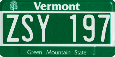 VT license plate ZSY197