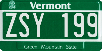 VT license plate ZSY199