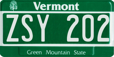 VT license plate ZSY202