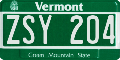 VT license plate ZSY204