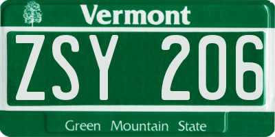VT license plate ZSY206