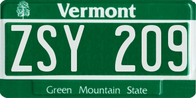 VT license plate ZSY209