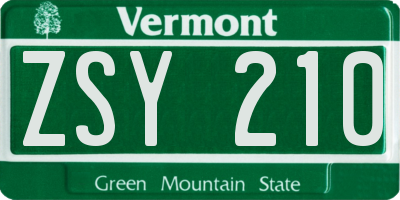 VT license plate ZSY210
