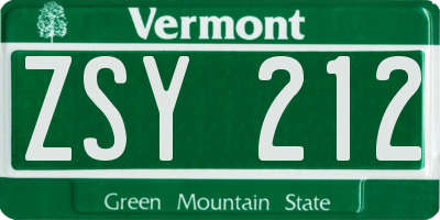 VT license plate ZSY212