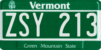 VT license plate ZSY213