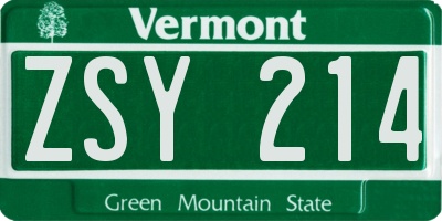 VT license plate ZSY214