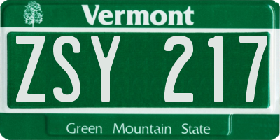 VT license plate ZSY217