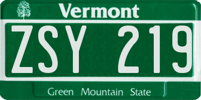 VT license plate ZSY219